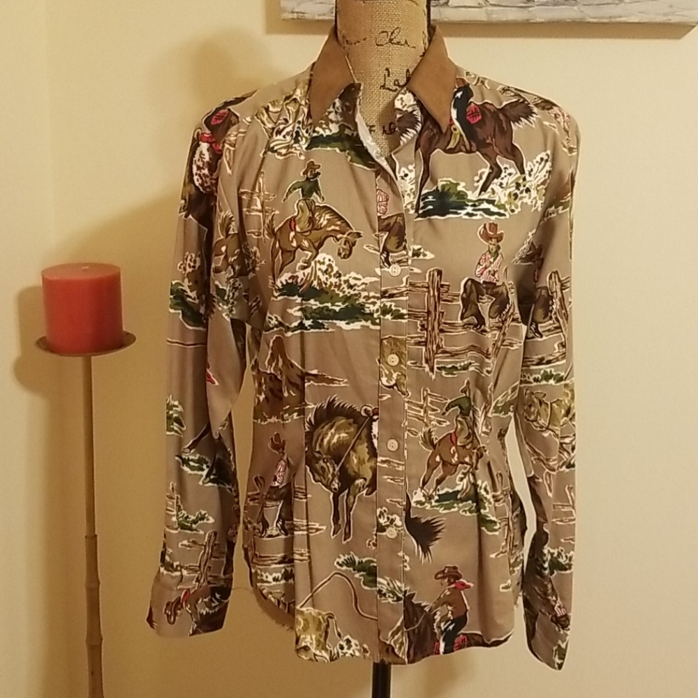British Khaki Western fitted ladies shirt sz6 - worn once